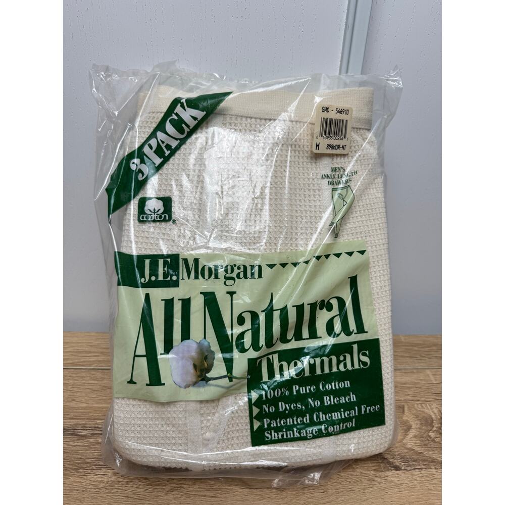 J.E. Morgan Men's All Natural Thermals Ankle Length Drawers White Cotton MED